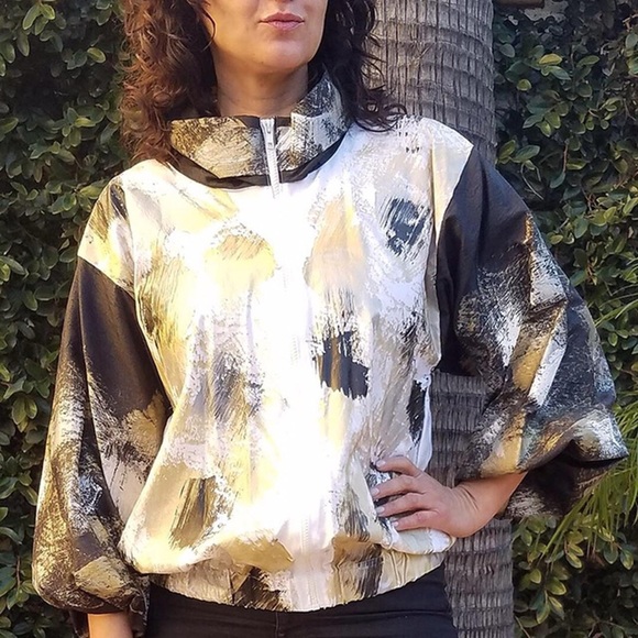 Vintage 1980’s hand-painted black and white nylon jacket - Picture 1 of 4